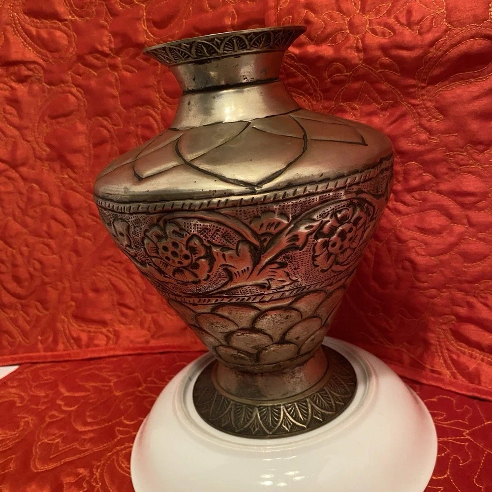 Vintage Middle East Handmade‎  Engraved Brass Vase / Urn